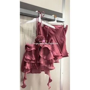 Wild Fable Mauve Pink Tiered Ruffle Rosette Halter Top XL NWT